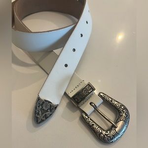 White leather Belt with Silver Western style buckle